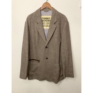 Tommy Bahama Brown Wool Blend Herringbone Tweed Blazer Elbow Patches 2XL XXL